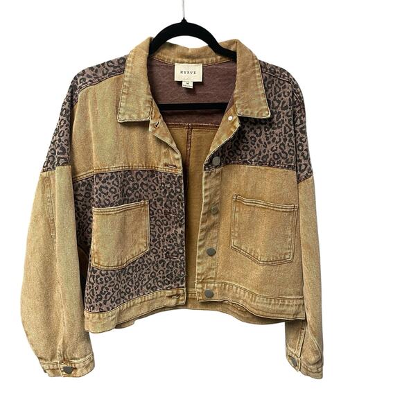 Hyfve Button Up Animal Print Contrast Denim Jacket Womens Medium - Picture 2 of 7